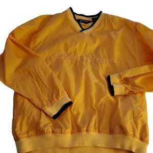 EDDIE BAUER Ebtek Mens S Pullover‎ Windbreaker Yellow Navy Pockets Preppy
